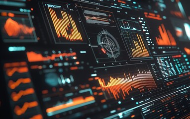 Poster - Futuristic digital dashboard with graphs and charts.