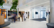 © Gorodenkoff - Motion Blur in Modern Hospital Lobby with a Busy Flow of Patients, Visitors, and Staff. Doctors, Nurses and Specialists Working in Clinic. Female and Male Healthcare Officials Walking in a Hall
