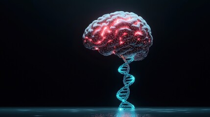 Aufkleber - Illustration of DNA strands transforming into a glowing brain