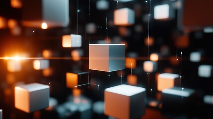 Aufkleber - Abstract Floating Cubes Illuminated In Dark Space
