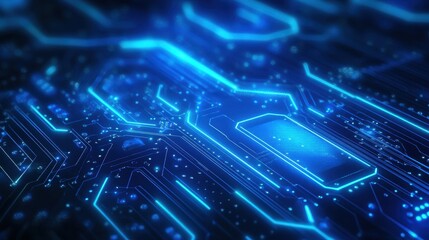 Poster - Abstract Blue Circuit Board Glowing Lines Technology