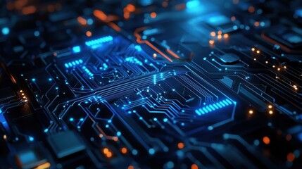 Poster - Illuminated Circuit Board Glowing With Blue And Orange Lights