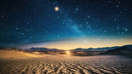 Wall Mural - A peaceful desert night lit by the Star of Bethlehem, highlighting its celestial glow over the sand