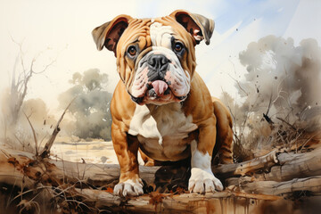 Wall Mural - bulldog, watercolor,  