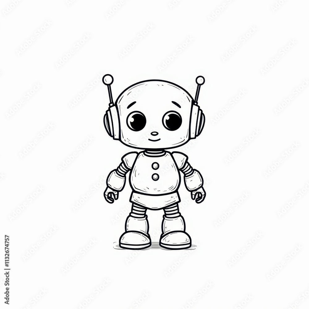 Cute Robot Coloring Page for Kids with Big Buttons and Thick Lines ...