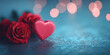 © Jaruwan photo - Elegant close up of red roses and glittery heart on soft blue background, creating romantic atmosphere perfect for expressing love and affection