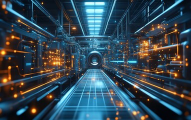 Aufkleber - Dynamic network technology in a modern industrial environment, advanced automation systems, intelligent connectivity, glowing data streams, hightech machinery and design