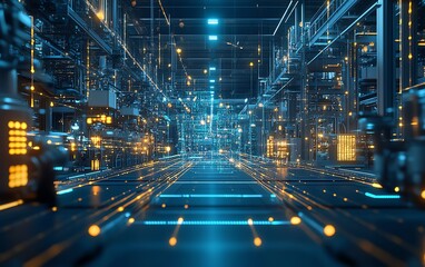Aufkleber - Dynamic network technology in a modern industrial environment, advanced automation systems, intelligent connectivity, glowing data streams, hightech machinery and design