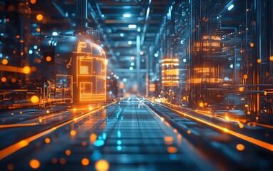 Aufkleber - Dynamic network technology in a modern industrial environment, advanced automation systems, intelligent connectivity, glowing data streams, hightech machinery and design
