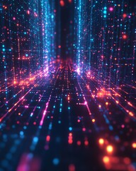 Poster - Futuristic digital network with vibrant neon connections