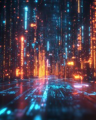 Poster - Futuristic digital network with vibrant neon connections