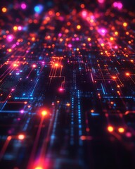 Poster - Futuristic digital network with vibrant neon connections