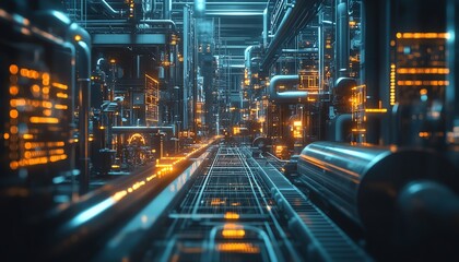 Aufkleber - Futuristic dynamic network technology in a modern industrial setting
