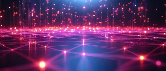 Poster - Neonlit futuristic digital network, data transfer flowing through vibrant connections, hightech symbols representing cybersecurity, glowing encryption icons, sleek tech design