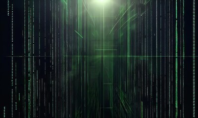 Leinwandbilder - A dynamic binary code matrix animation with glowing green numbers cascading down a dark cyberspace background, illustrating futuristic digital technology.