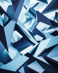 Poster - Abstract 3D composition with sharp, angular shapes in gradients of blue, creating a dynamic and futuristic atmosphere.