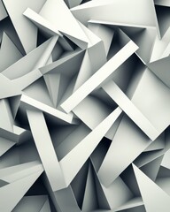 Poster - Abstract composition of overlapping gray paper with sharp angles and shapes, creating a dynamic and textured visual.