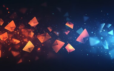 Aufkleber - Abstract floating blue and orange envelopes in dark space, a colorful and dynamic background symbolizing digital communication and modern technology