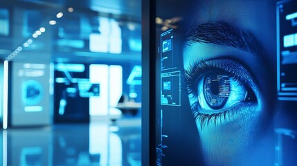 Fototapete - Advanced eye scanner access control system for high-security locations technology innovation modern environment close-up view