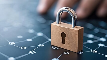 Poster - A professional visual representation of cyber security featuring a digital padlock and flowing binary code, emphasizing online protection