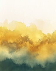 Poster - An abstract watercolor design featuring vibrant golden hues blending with deep green and subtle cream tones.
