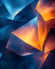 Aufkleber - Vibrant abstract background with blue and orange envelopes floating in dark space, dynamic colors and shapes creating a futuristic and artistic atmosphere