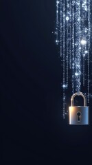 Poster - A professional visual representation of cyber security featuring a digital padlock and flowing binary code, emphasizing online protection