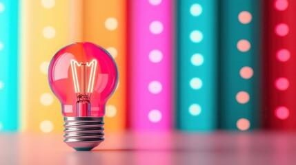 Wall Mural - a vibrant pink light bulb stands in front of colorful, patterned backgrounds, creating a playful and