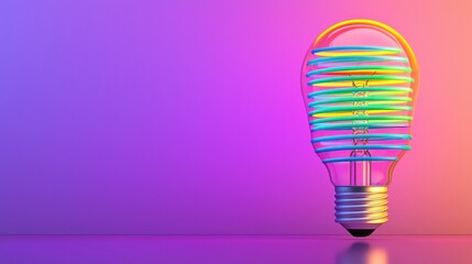 Wall Mural - a vibrant, colorful light bulb against a gradient purple background, showcasing a modern design with