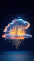 Wall Mural - Digital Cloud Cityscape with Illuminated Skyscrapers and Data Streams Depicting Modern Technology and Urban Development in a Futuristic Setting