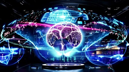 Poster - exploring advanced technology visualizing brain activity and neural connections in a futuristic envi
