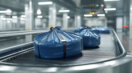 Fototapete - Efficient airport luggage conveyor system airport terminal industrial setup modern environment close-up view travel logistics