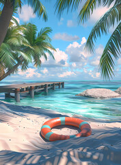 Wall Mural - life buoy on the beach