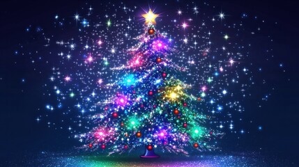 Aufkleber - A sparkling Christmas tree with colorful lights and a starry glitter background, perfect for holiday celebrations