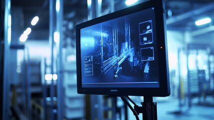 Poster - High-performance dust and waterproof computer monitor in industrial setting detailed view technology and reliability focus