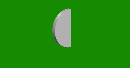 Poster - Isolated realistic white semicircle symbol front view with shadow. 3d illustration on green chroma key background