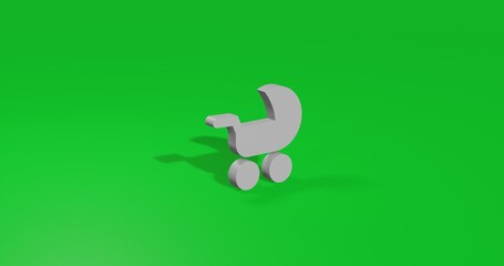 Poster - Isolated realistic white baby carriage symbol front view with shadow. 3d illustration on green chroma key background