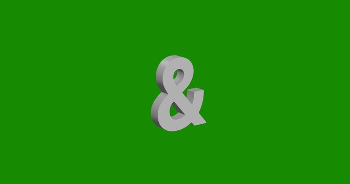 Isolated realistic white ampersand symbol front view with shadow. 3d illustration on green chroma key background