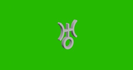 Poster - Isolated realistic white astrological uranus symbol front view with shadow. 3d illustration on green chroma key background