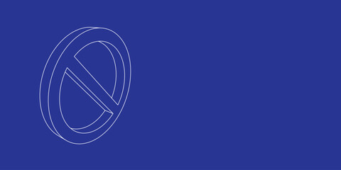 Poster - The outline of a large stop symbol made of white lines on the left. 3D view of the object in perspective. Vector illustration on indigo background