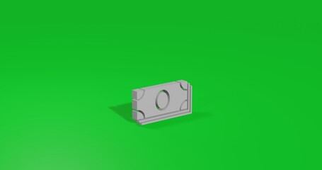 Poster - Isolated realistic white money bundle symbol front view with shadow. 3d illustration on green chroma key background