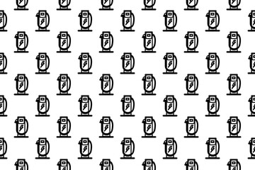 Poster - Seamless pattern completely filled with outlines of electric charging station symbols. Elements are evenly spaced. Illustration on transparent background