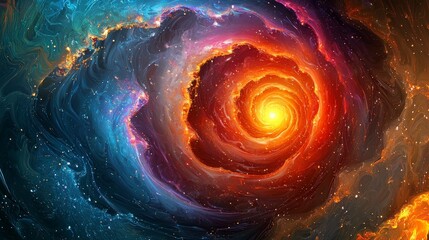 Fototapete - Spiraling vortex of luminous particles in cosmic space digital artwork vibrant colors abstract universe viewpoint