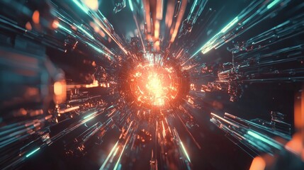 Poster - Digital sunburst action futuristic environment visual art high-tech dynamic perspective radiant concept for innovation