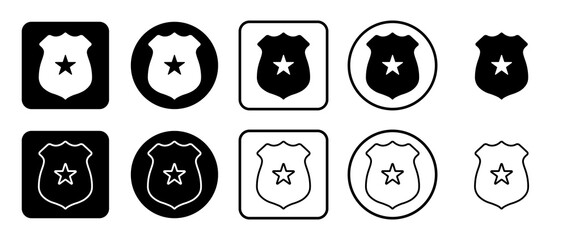 Poster - Icon set of police badge symbol. Filled, outline, black and white icons set, flat style.  Illustration on transparent background