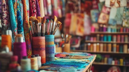 Poster - Artisan creativity showcase vibrant studio visual arts colorful environment close-up viewpoint handmade craftsmanship