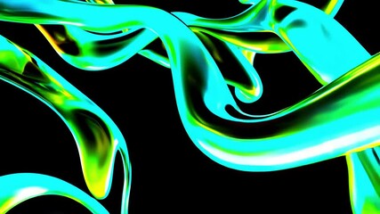 Poster - Abstract liquid shapes flow, morph, and transform against a black backdrop. Colorful and iridescent, the forms exhibit a striking metallic sheen
