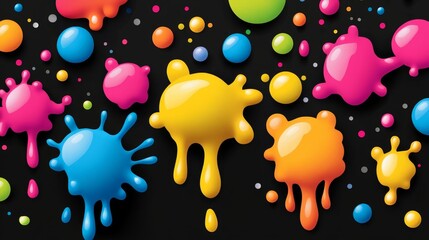Poster - Colorful Paint Splashes on Black Background Create Vibrant Visual Appeal
