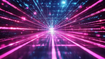 Wall Mural - Glowing Laser Grid in a Modern Cyberpunk Landscape