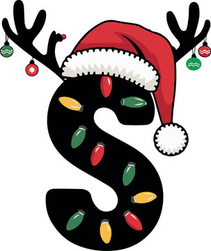 alphabet 's' decorated with santa hat, christmas design